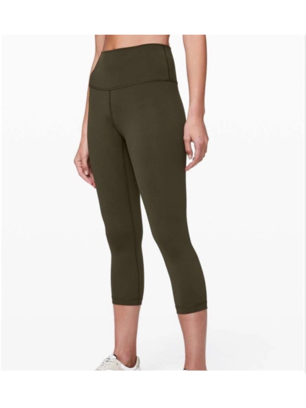 Lululemon olive green high rise crop leggings women’s size 10 athletic yoga pant